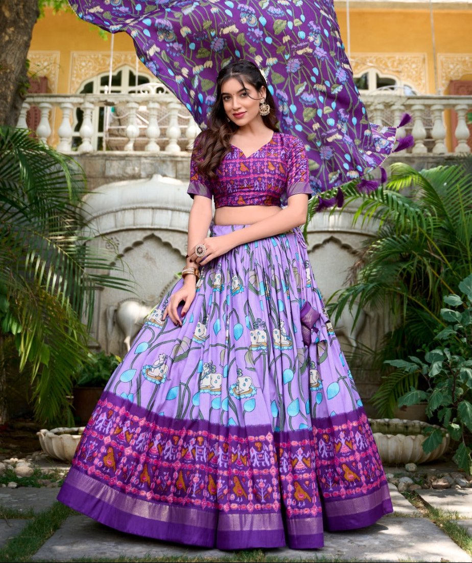 Amazing Tussar Silk Patola Printed Lehenga Choli Set - INDIAN ELEGANCE