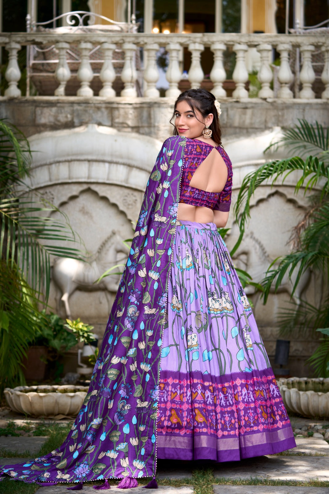 Amazing Tussar Silk Patola Printed Lehenga Choli Set - INDIAN ELEGANCE