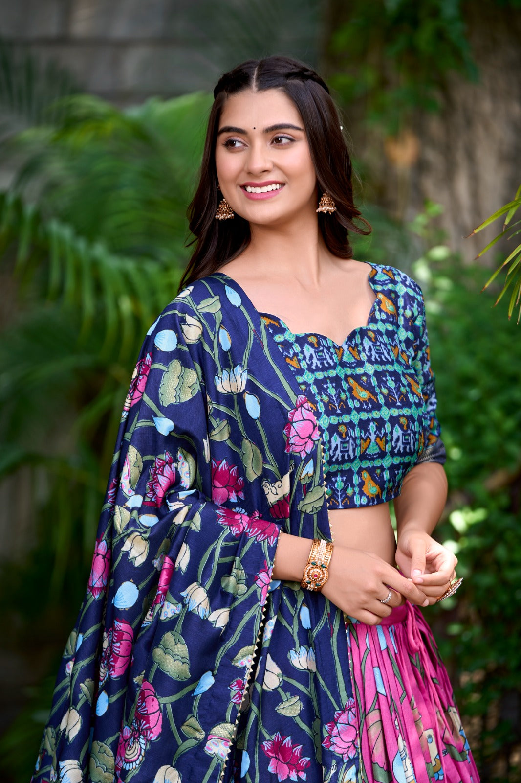 Amazing Tussar Silk Patola Printed Lehenga Choli Set - INDIAN ELEGANCE