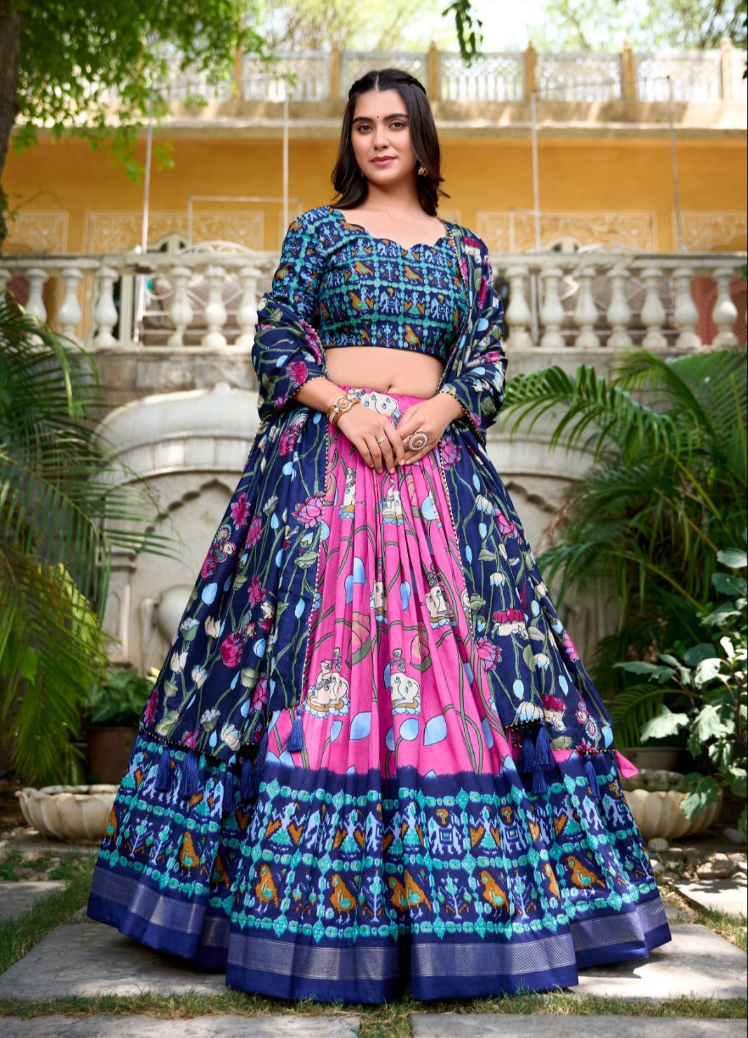 Amazing Tussar Silk Patola Printed Lehenga Choli Set - INDIAN ELEGANCE