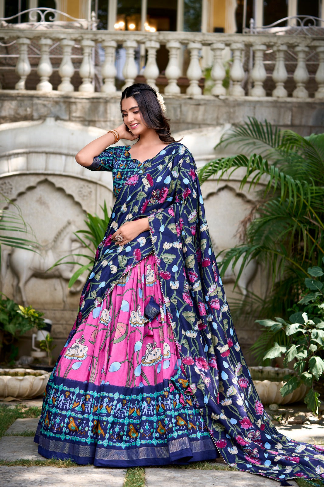 Amazing Tussar Silk Patola Printed Lehenga Choli Set - INDIAN ELEGANCE