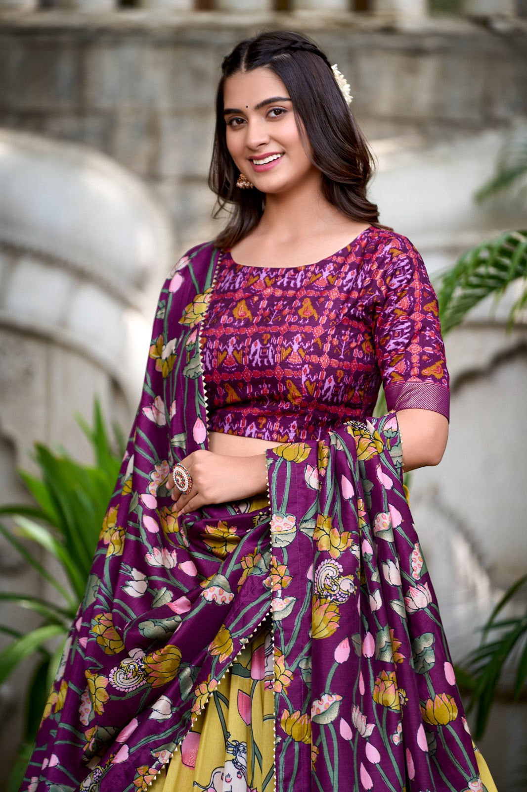 Amazing Tussar Silk Patola Printed Lehenga Choli Set - INDIAN ELEGANCE