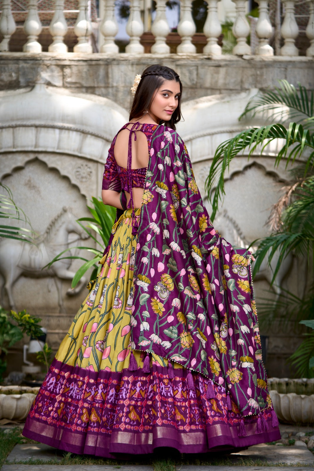 Amazing Tussar Silk Patola Printed Lehenga Choli Set - INDIAN ELEGANCE