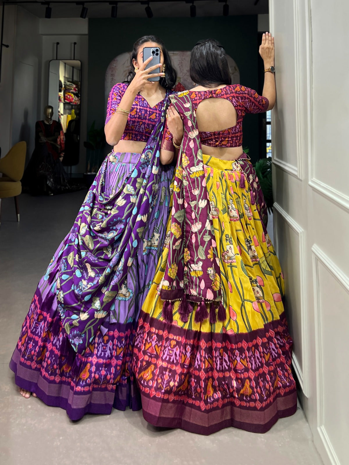 Amazing Tussar Silk Patola Printed Lehenga Choli Set - INDIAN ELEGANCE