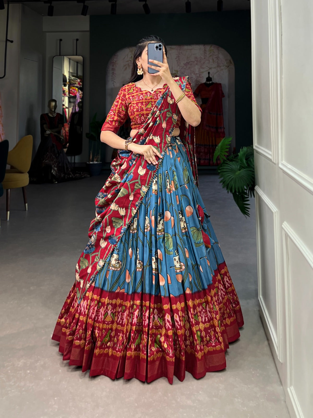 Amazing Tussar Silk Patola Printed Lehenga Choli Set - INDIAN ELEGANCE