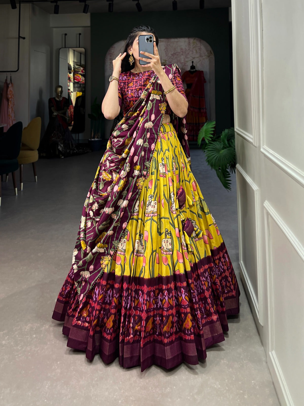 Amazing Tussar Silk Patola Printed Lehenga Choli Set - INDIAN ELEGANCE