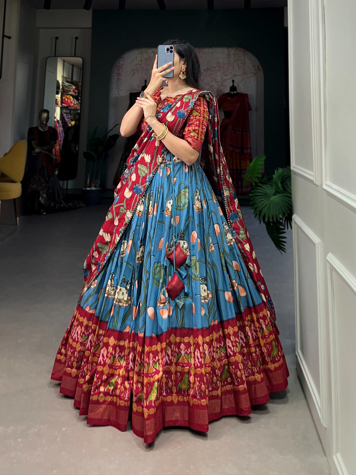 Amazing Tussar Silk Patola Printed Lehenga Choli Set - INDIAN ELEGANCE