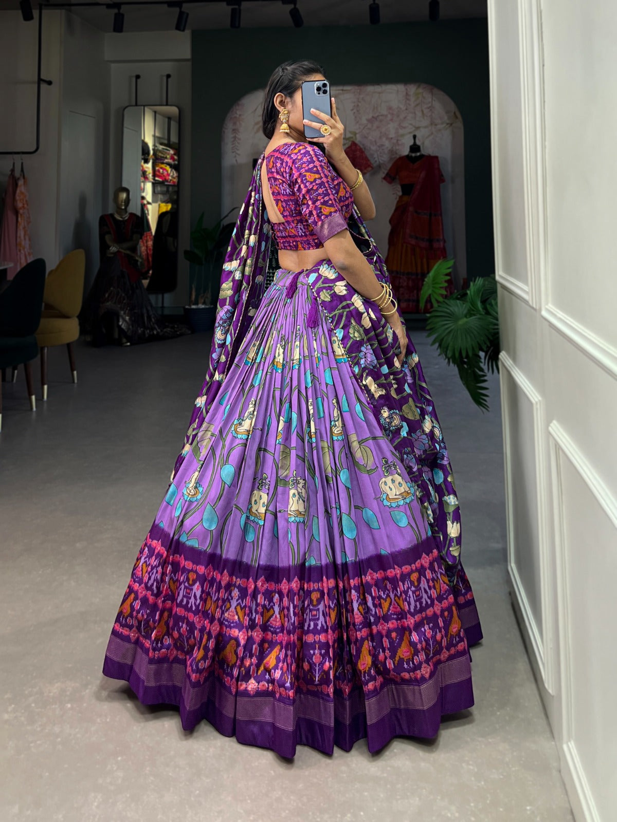 Amazing Tussar Silk Patola Printed Lehenga Choli Set - INDIAN ELEGANCE