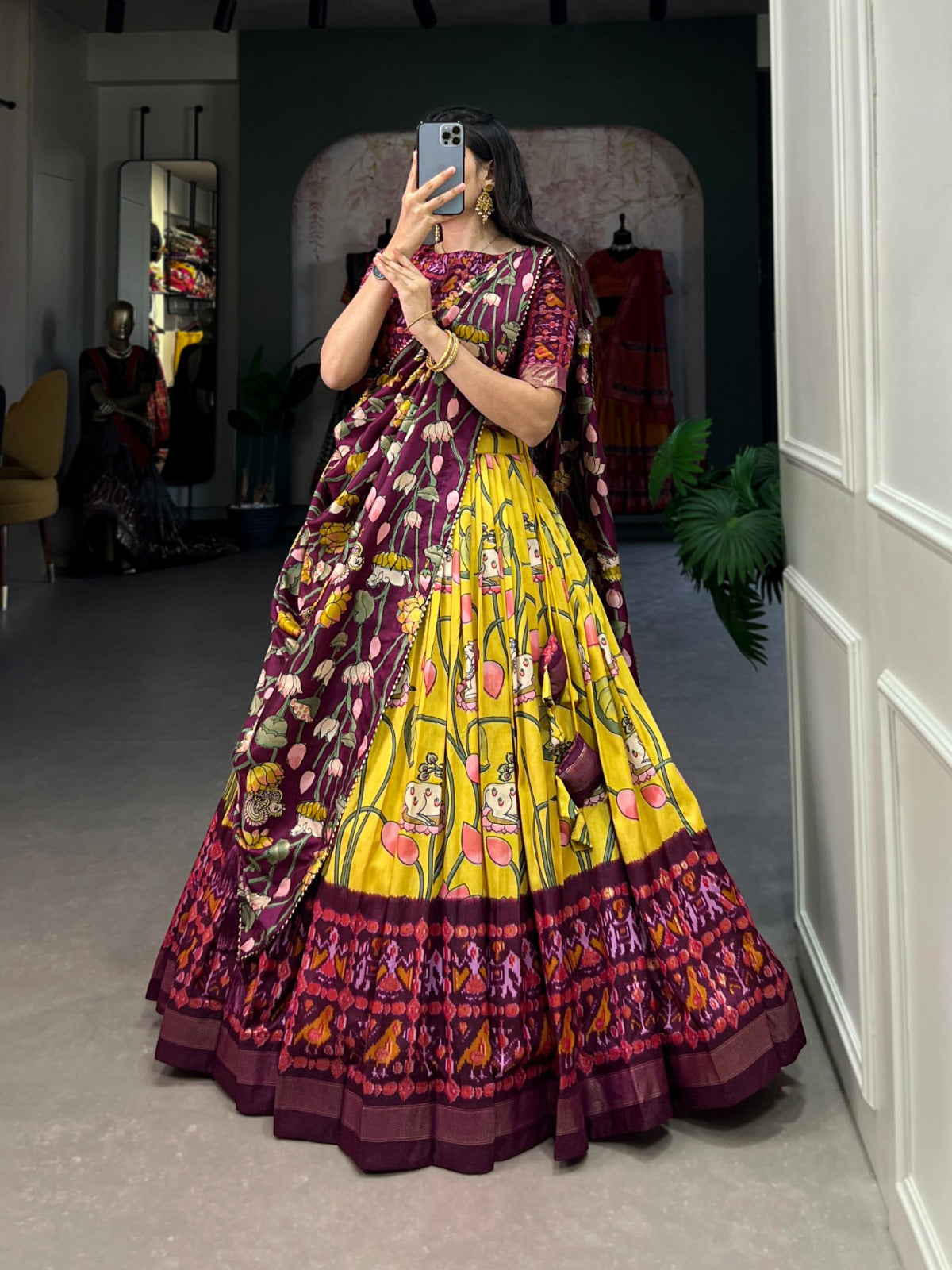 Amazing Tussar Silk Patola Printed Lehenga Choli Set - INDIAN ELEGANCE
