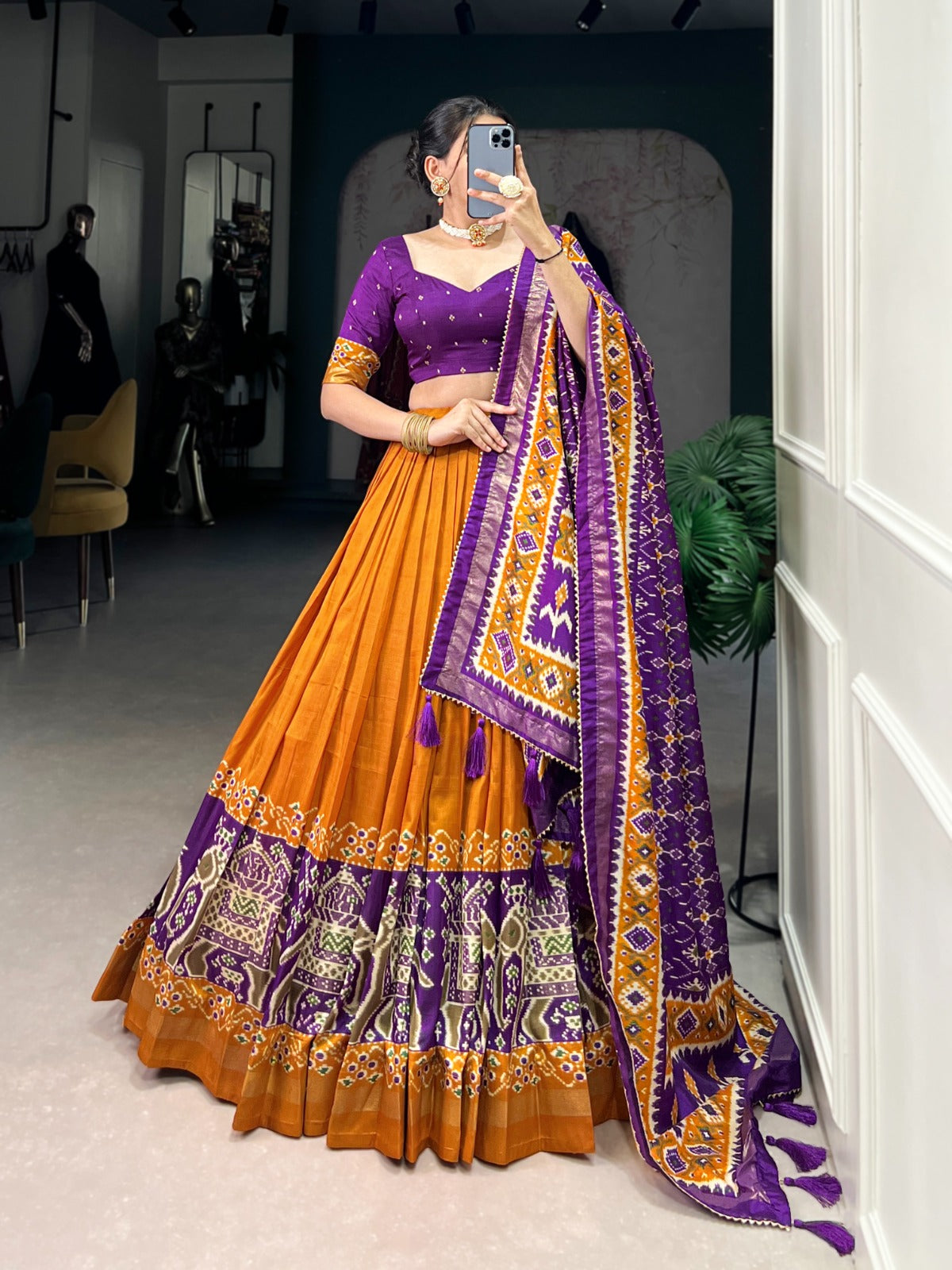 Enchanting Tussar Silk Patola Printed Lehenga Choli Set