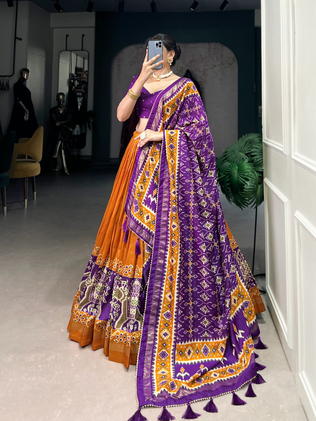 Enchanting Tussar Silk Patola Printed Lehenga Choli Set
