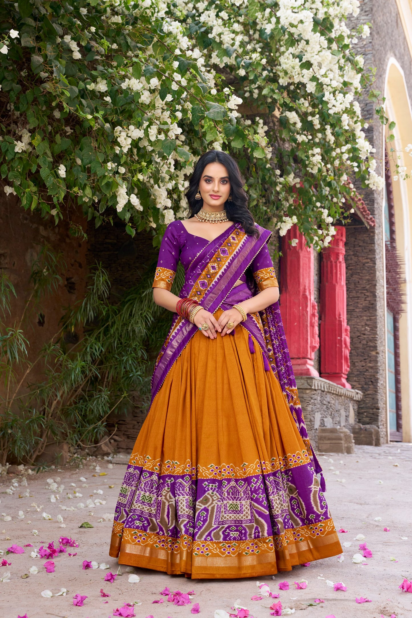 Enchanting Tussar Silk Patola Printed Lehenga Choli Set