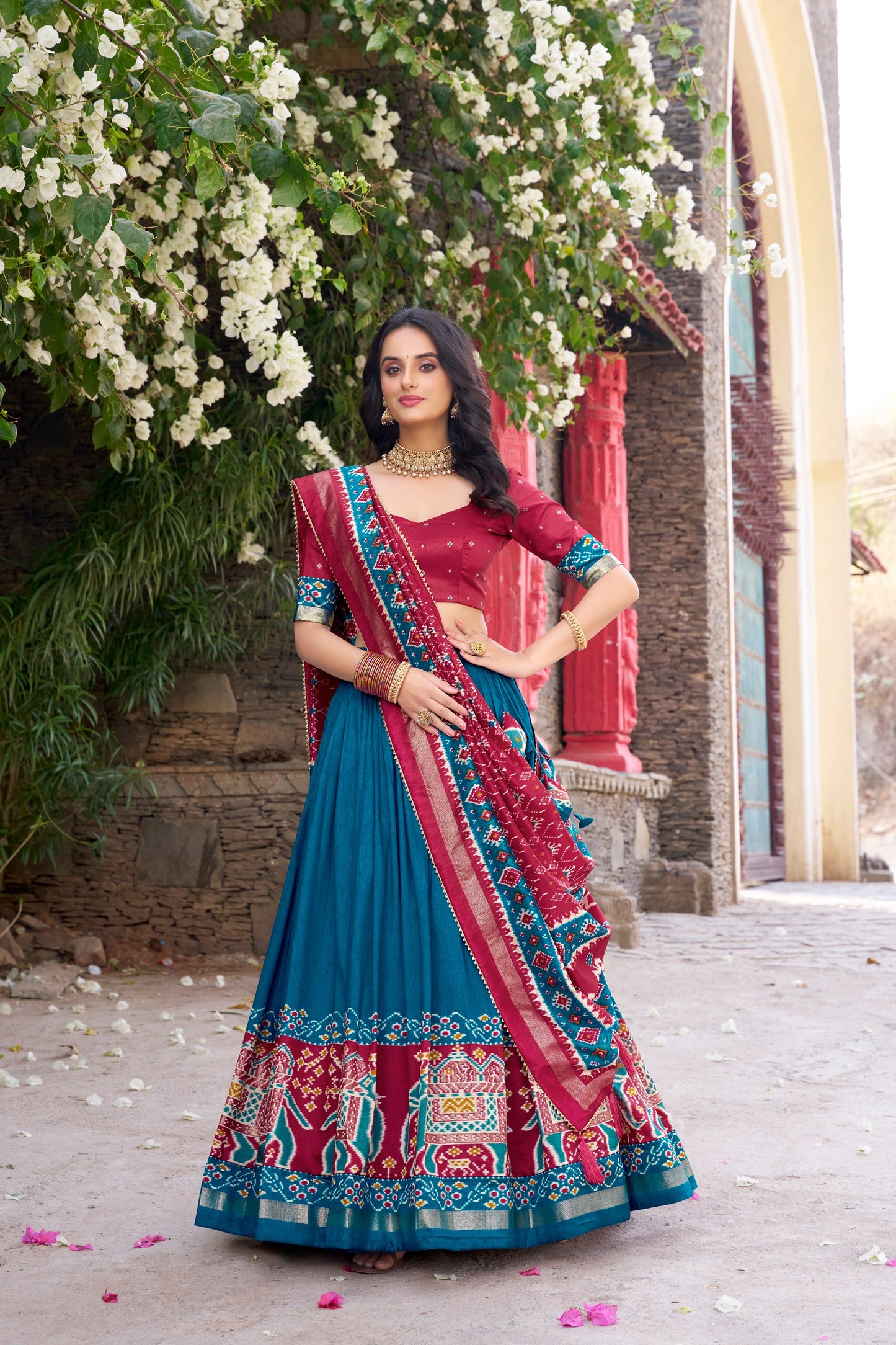 Enchanting Tussar Silk Patola Printed Lehenga Choli Set