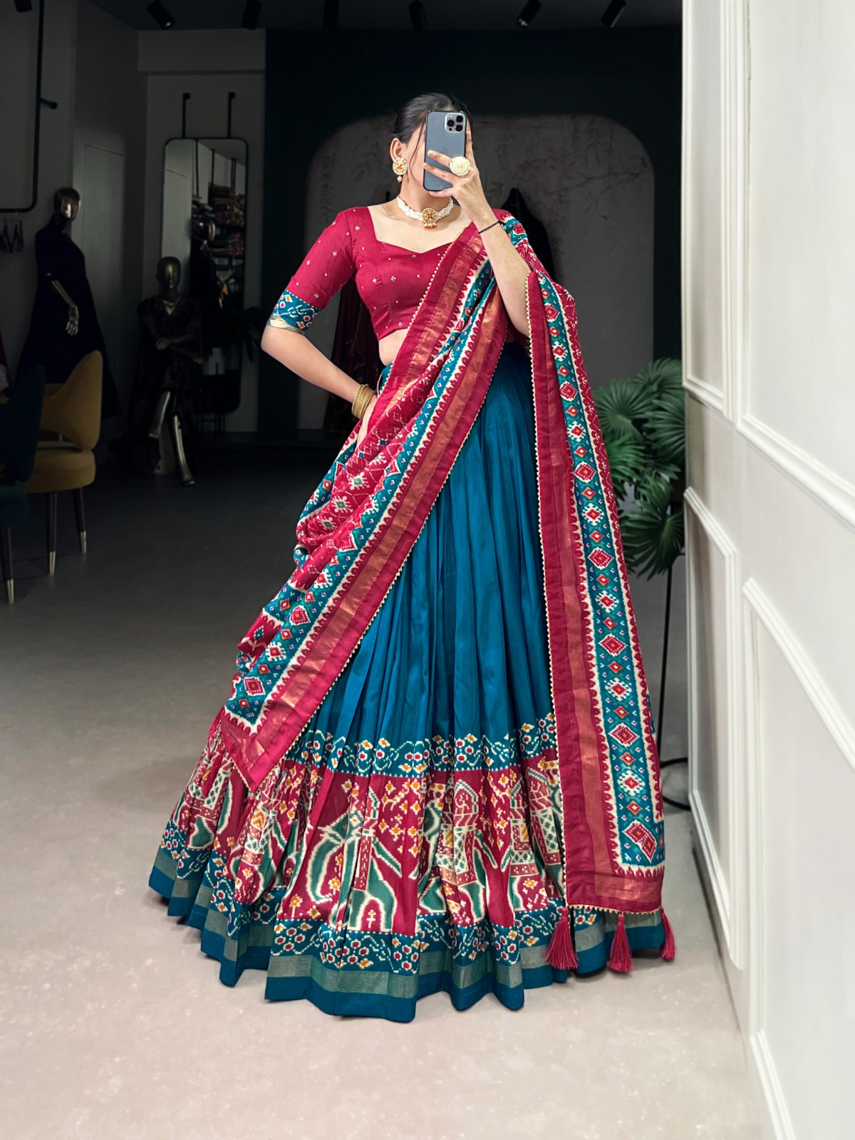 Enchanting Tussar Silk Patola Printed Lehenga Choli Set