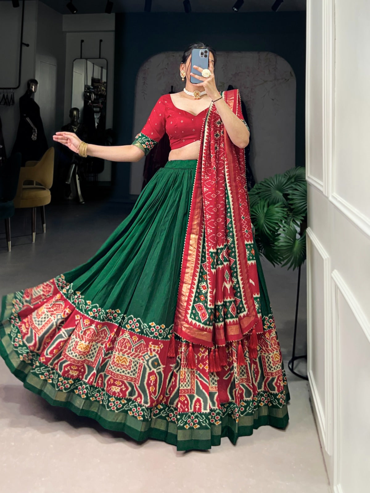 Enchanting Tussar Silk Patola Printed Lehenga Choli Set