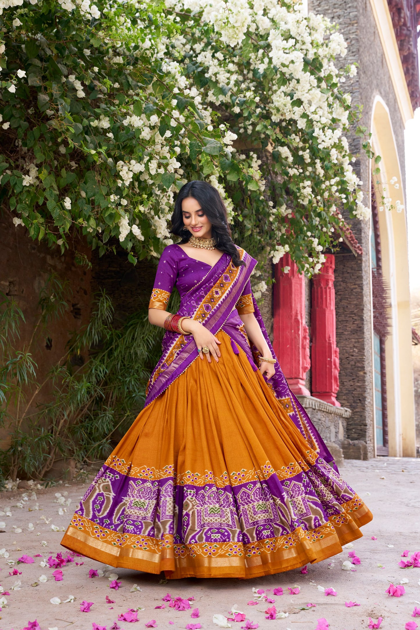 Enchanting Tussar Silk Patola Printed Lehenga Choli Set