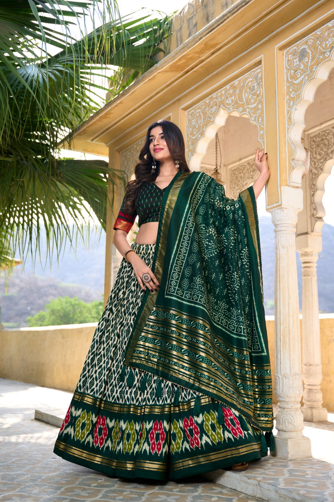 Captivating Green Tussar Silk Printed Foil Worked Lehenga Choli - INDIAN ELEGANCE