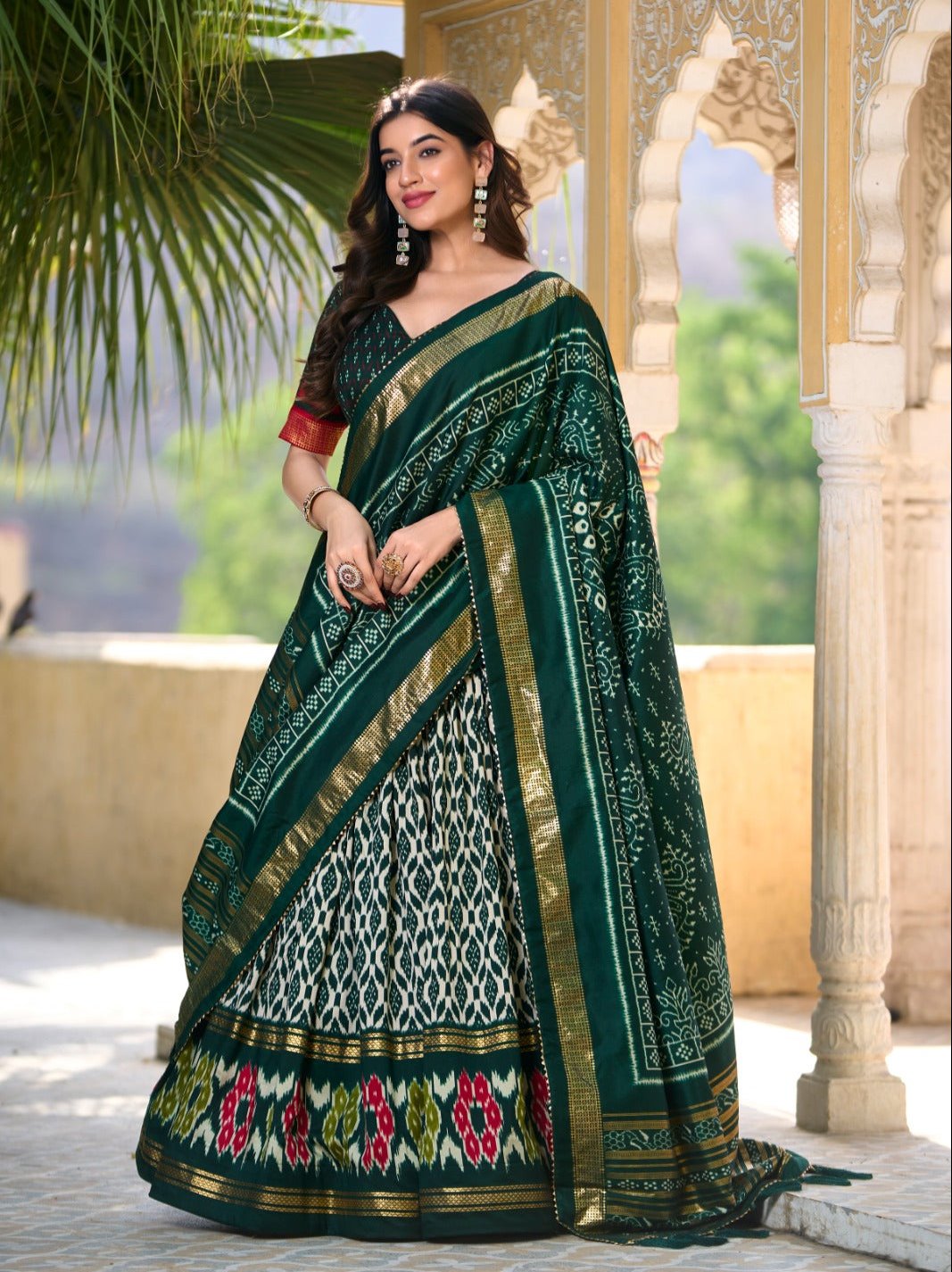Captivating Green Tussar Silk Printed Foil Worked Lehenga Choli - INDIAN ELEGANCE