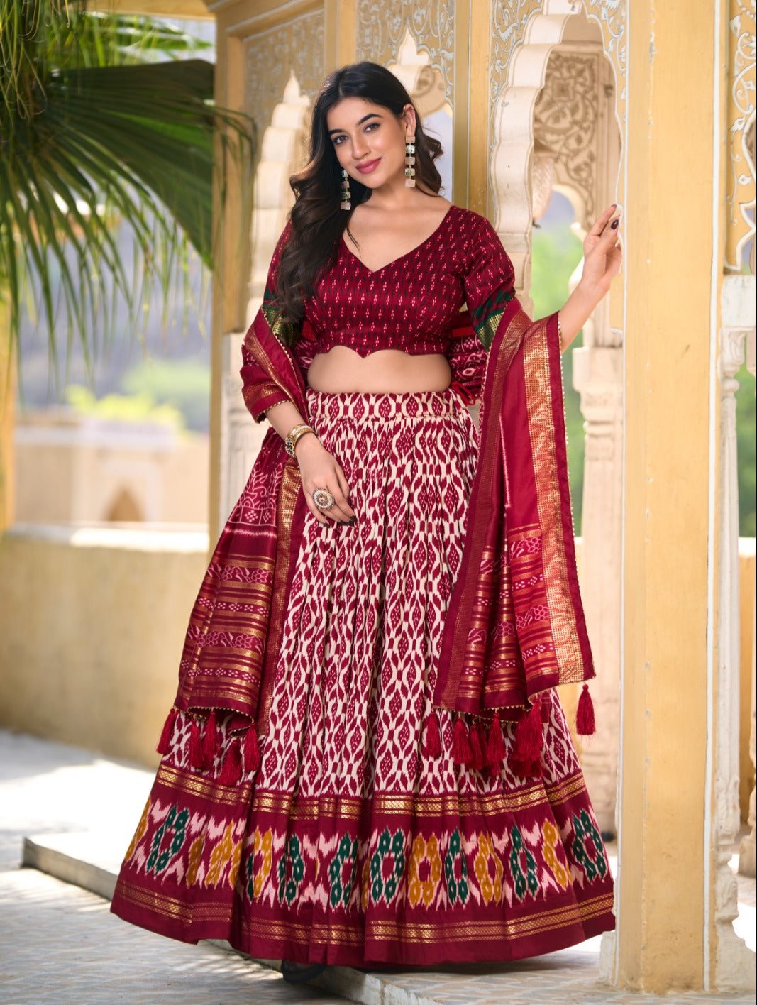 Beguiling Maroon Tussar Silk Printed Foil Worked Lehenga Choli - INDIAN ELEGANCE
