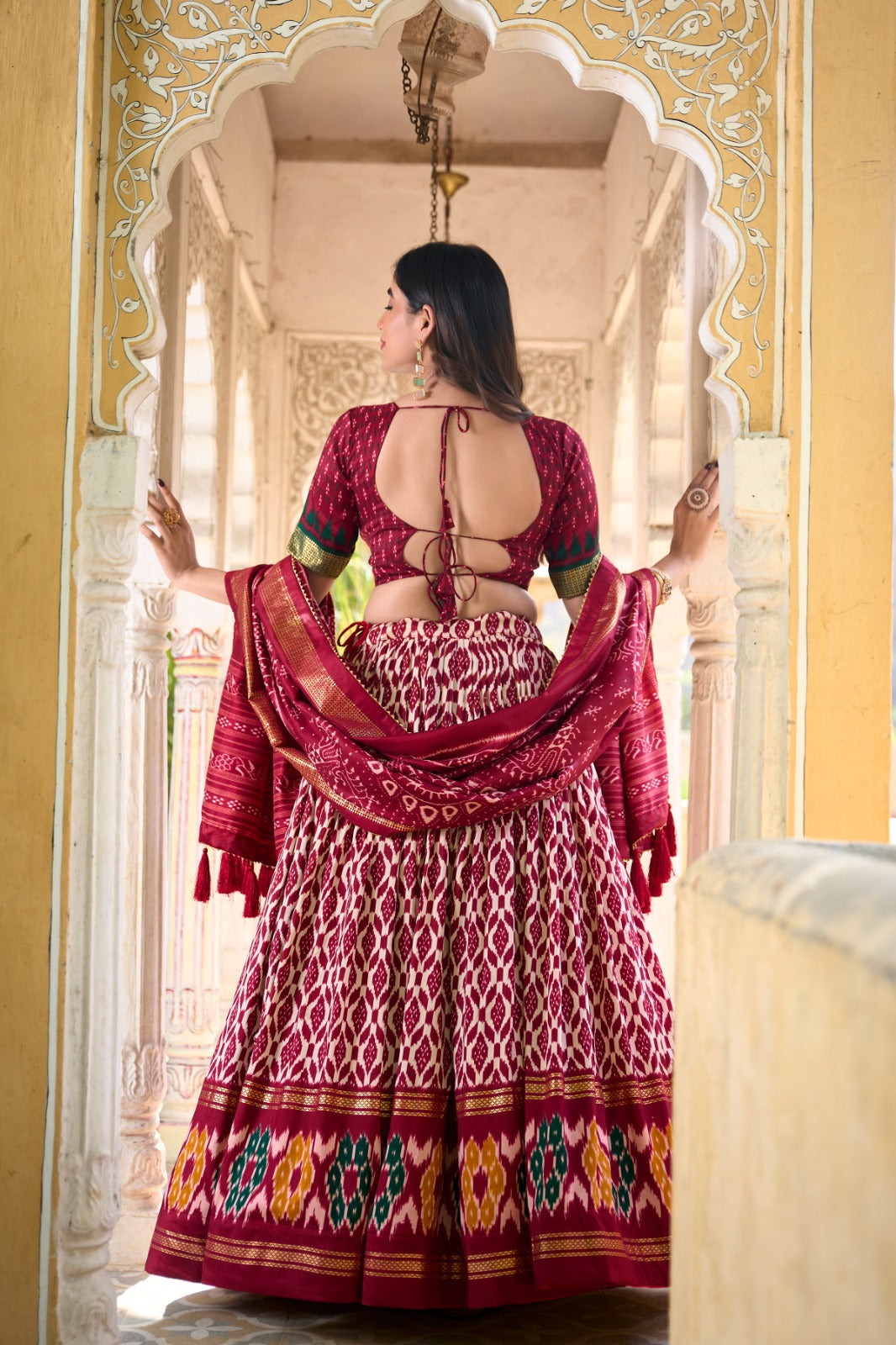 Beguiling Maroon Tussar Silk Printed Foil Worked Lehenga Choli - INDIAN ELEGANCE