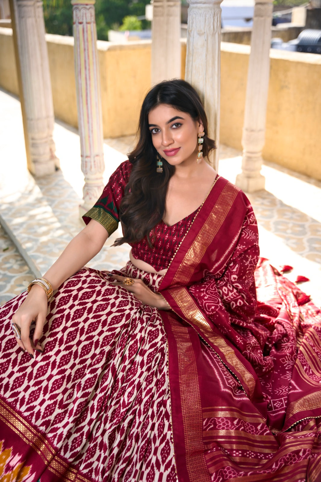 Beguiling Maroon Tussar Silk Printed Foil Worked Lehenga Choli - INDIAN ELEGANCE