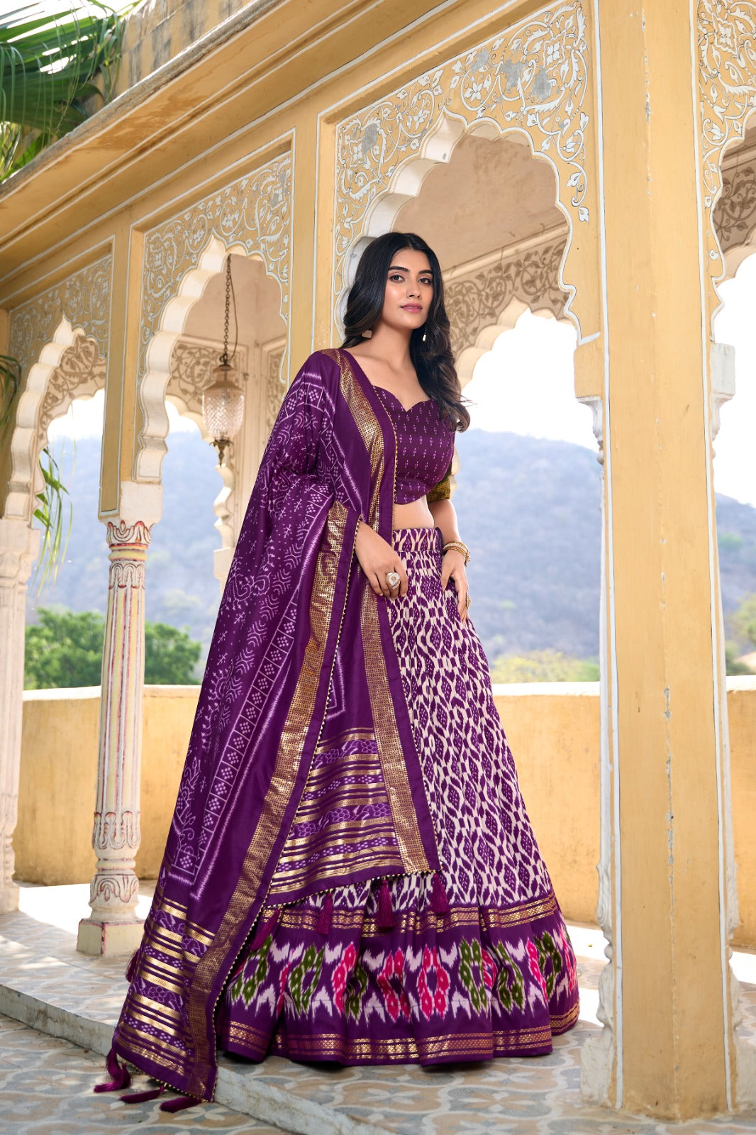 Gorgeous Purple Tussar Silk Printed Foil Worked Lehenga Choli - INDIAN ELEGANCE