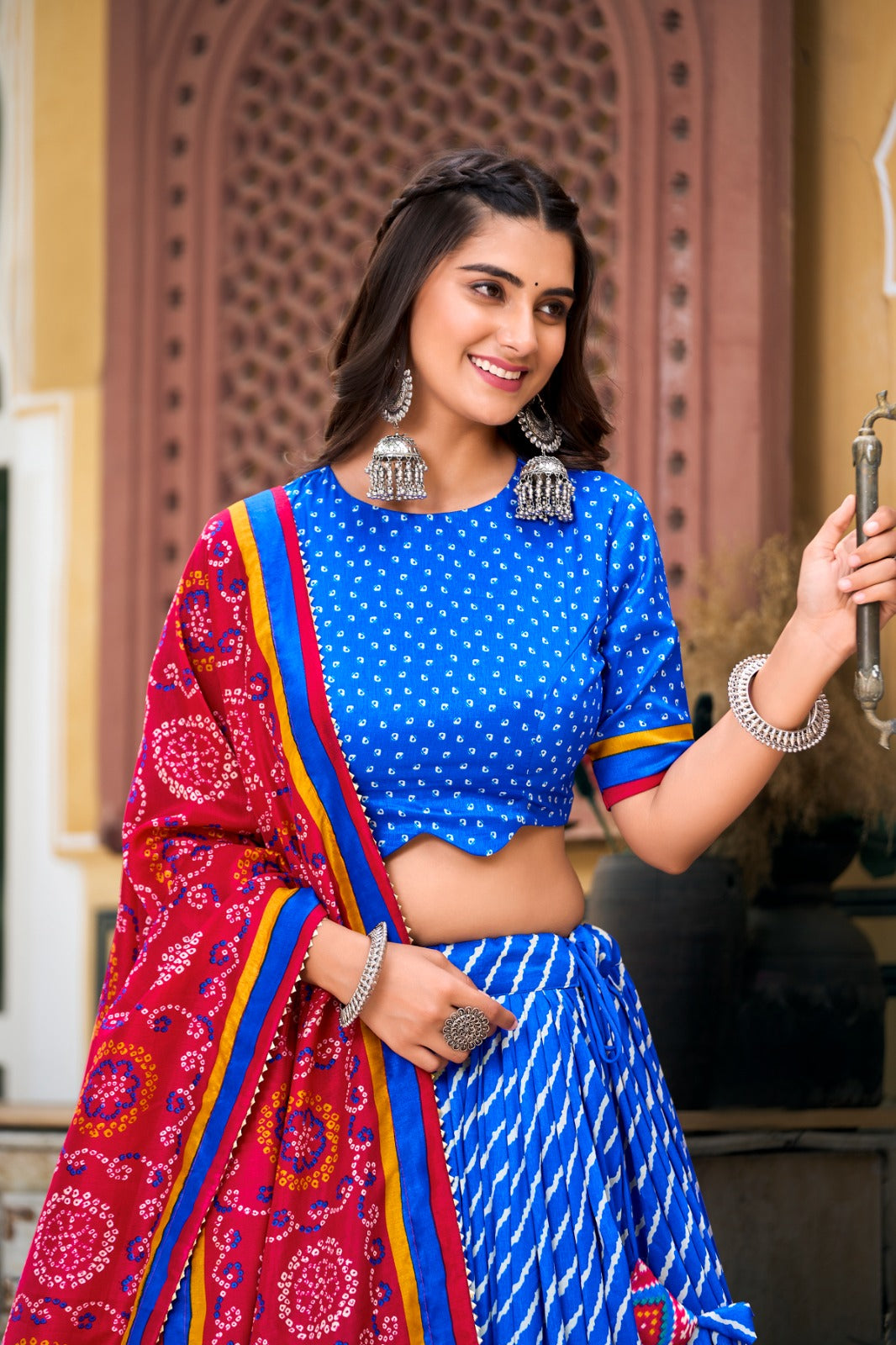Leheriya With Patola Printed Tussar Silk  Lehenga Choli Set - INDIAN ELEGANCE