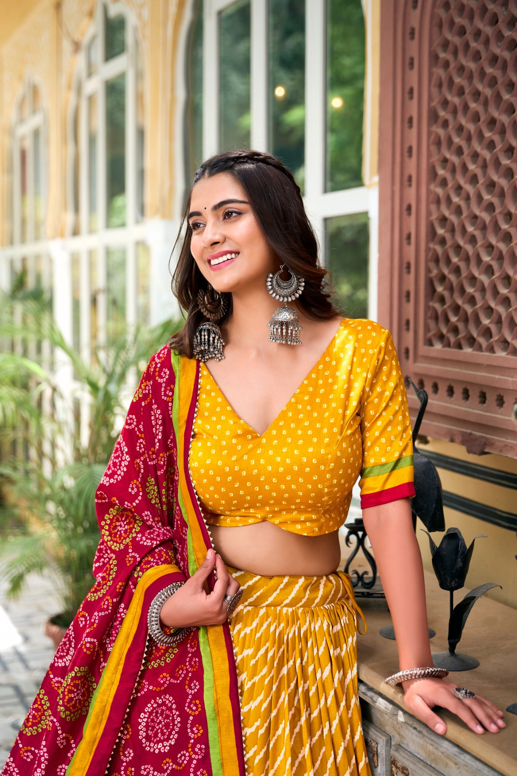 Leheriya With Patola Printed Tussar Silk  Lehenga Choli Set - INDIAN ELEGANCE