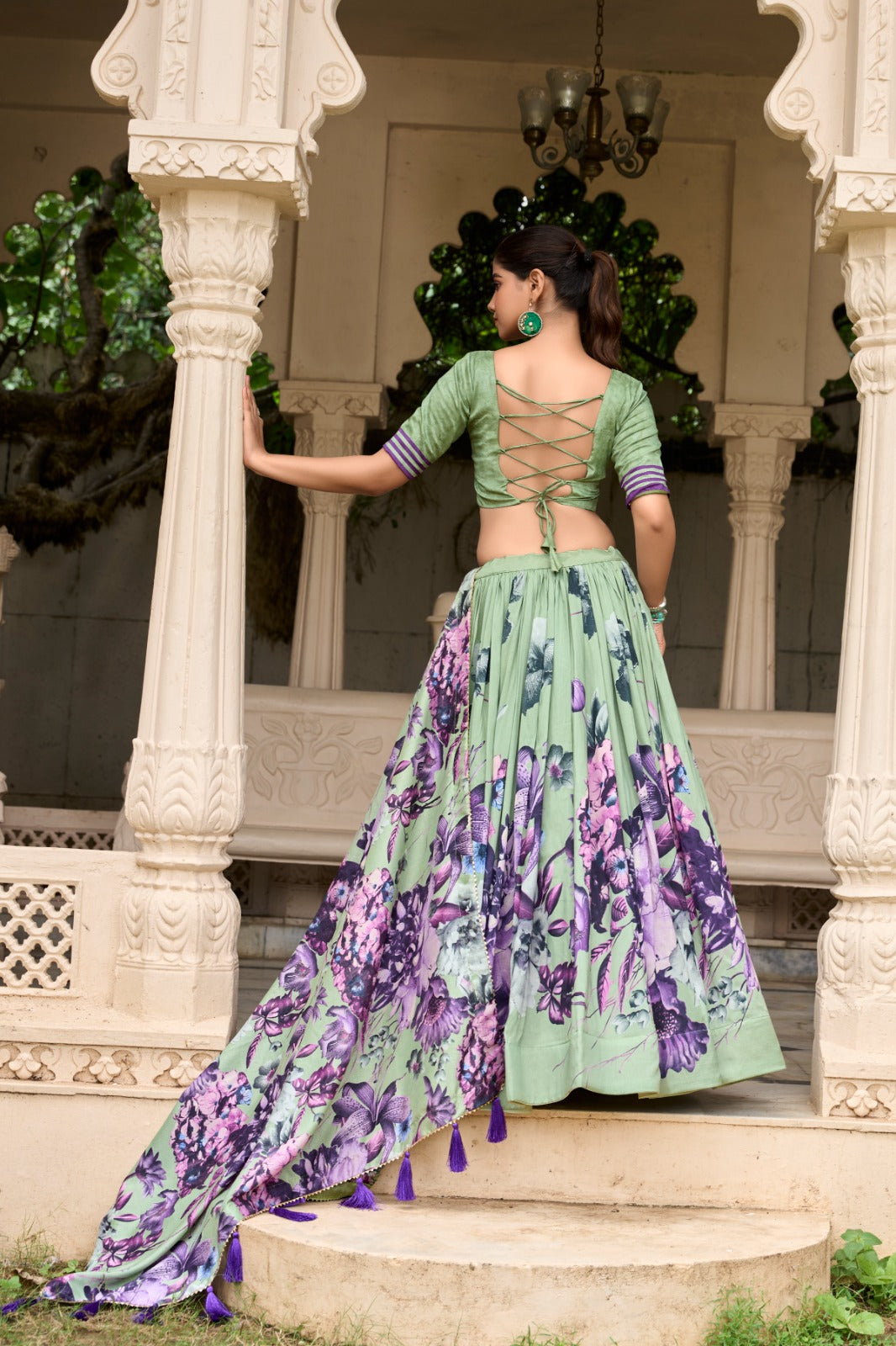Stylish Tussar Silk Floral Digital Printed Lehenga Choli Set - INDIAN ELEGANCE