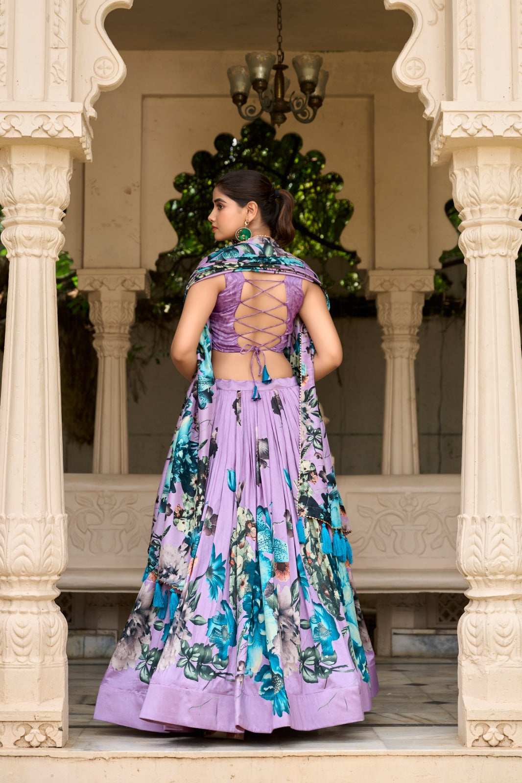 Stylish Tussar Silk Floral Digital Printed Lehenga Choli Set - INDIAN ELEGANCE