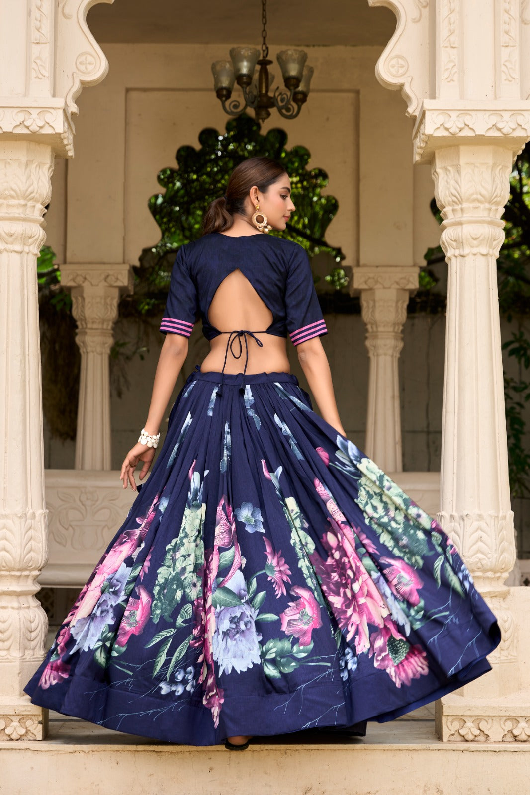 Stylish Tussar Silk Floral Digital Printed Lehenga Choli Set - INDIAN ELEGANCE