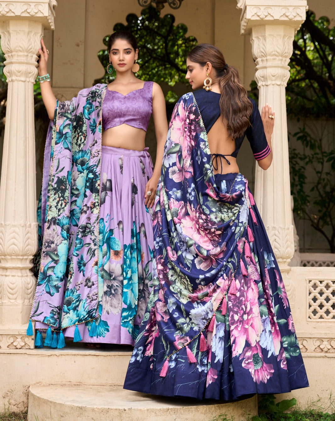 Stylish Tussar Silk Floral Digital Printed Lehenga Choli Set - INDIAN ELEGANCE