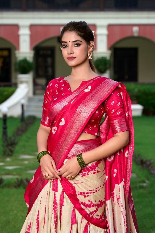 Magnificent Dola Silk Shibori Printed Zari Weaving Border Worked Lehenga Set - INDIAN ELEGANCE