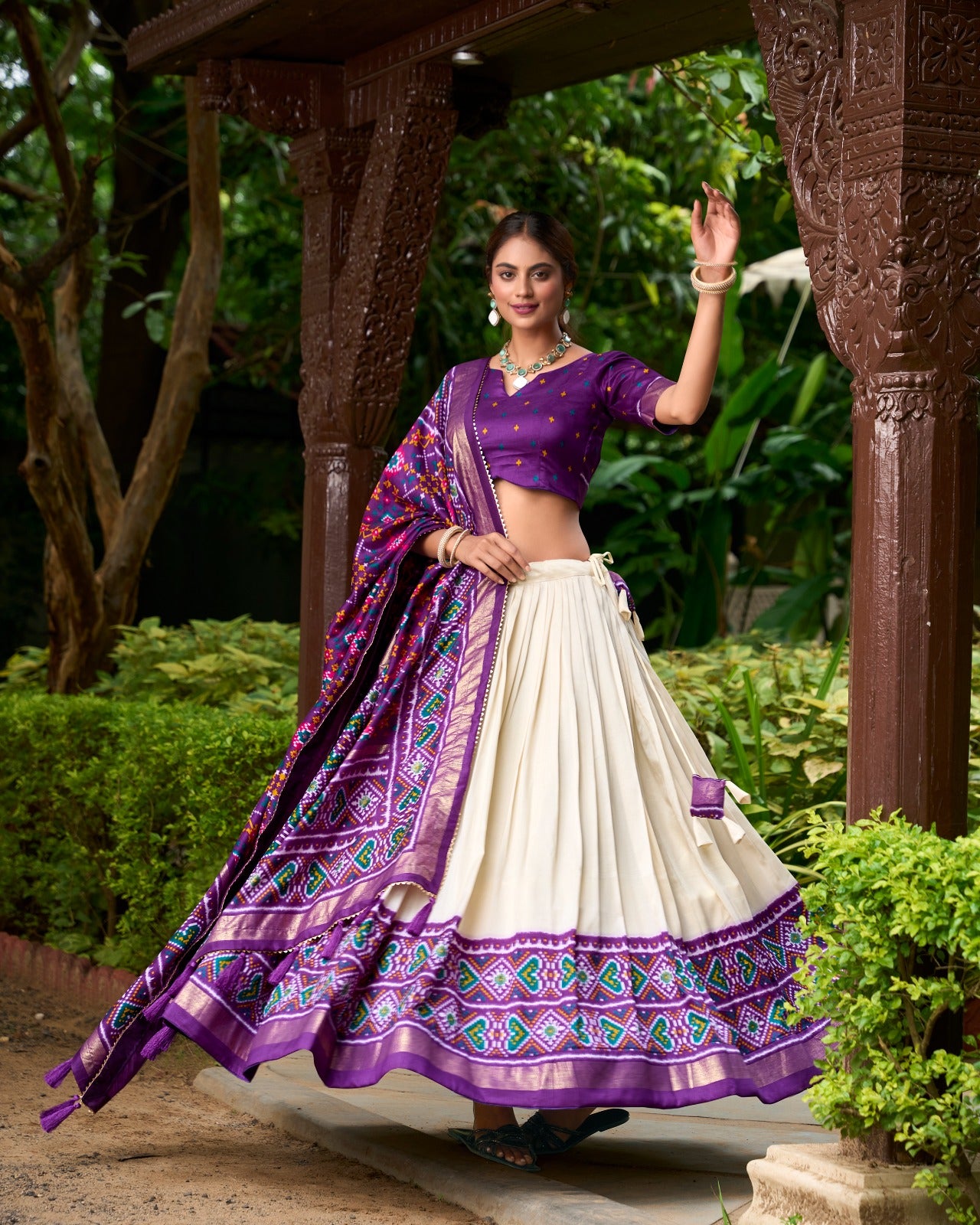 Spectacular Purple Tussar Silk Patola Printed Lehenga Choli Set - INDIAN ELEGANCE