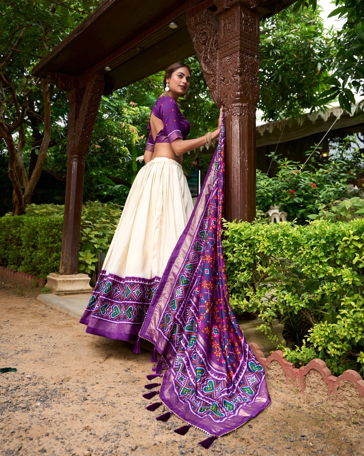 Spectacular Purple Tussar Silk Patola Printed Lehenga Choli Set - INDIAN ELEGANCE