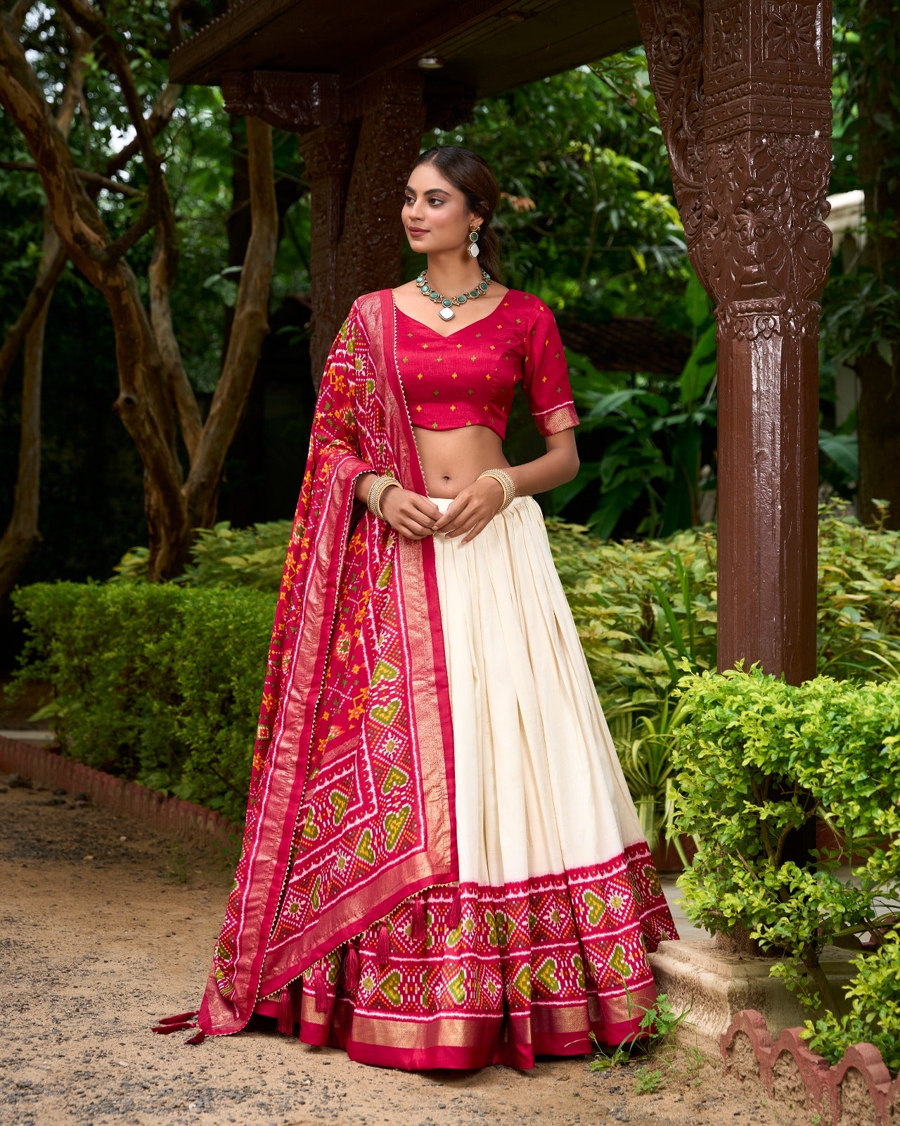 Enticing Red Tussar Silk Patola Printed Lehenga Choli Set - INDIAN ELEGANCE