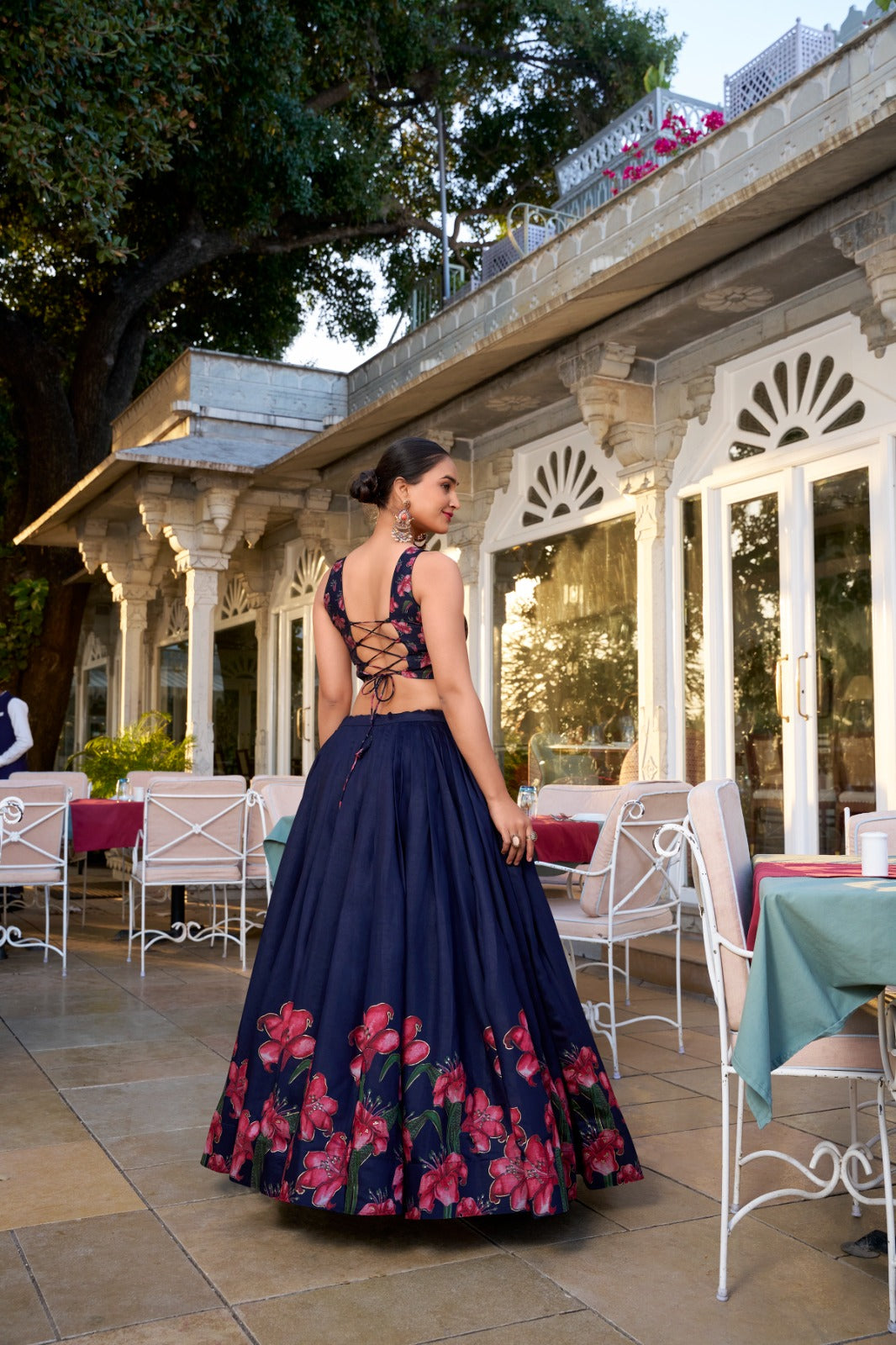 Stunning Tussar Silk Floral Printed Foil Worked Lehenga Choli - INDIAN ELEGANCE