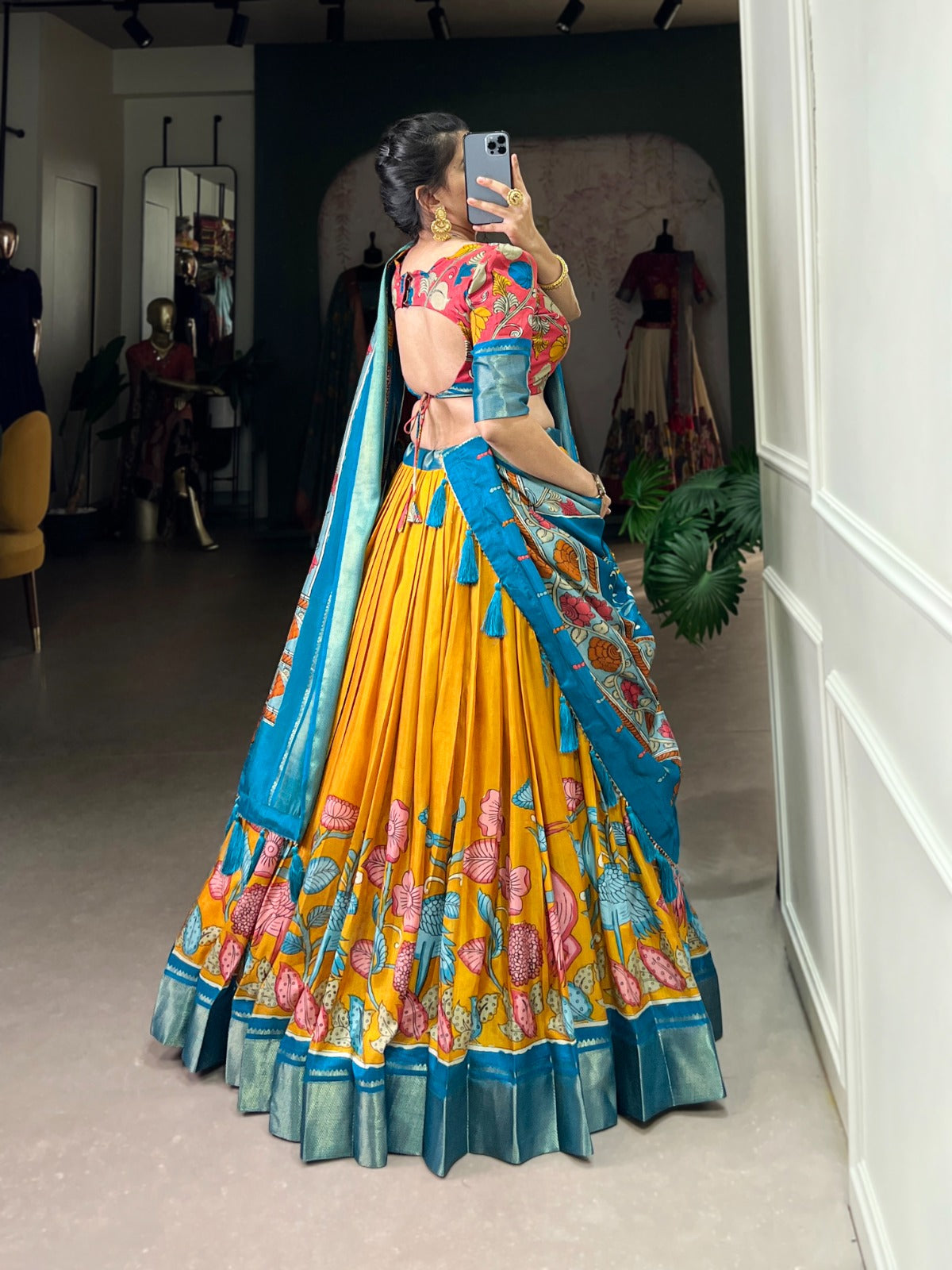 Delightful Jacquard Silk Kalamkari Printed Lehenga Choli Set - INDIAN ELEGANCE
