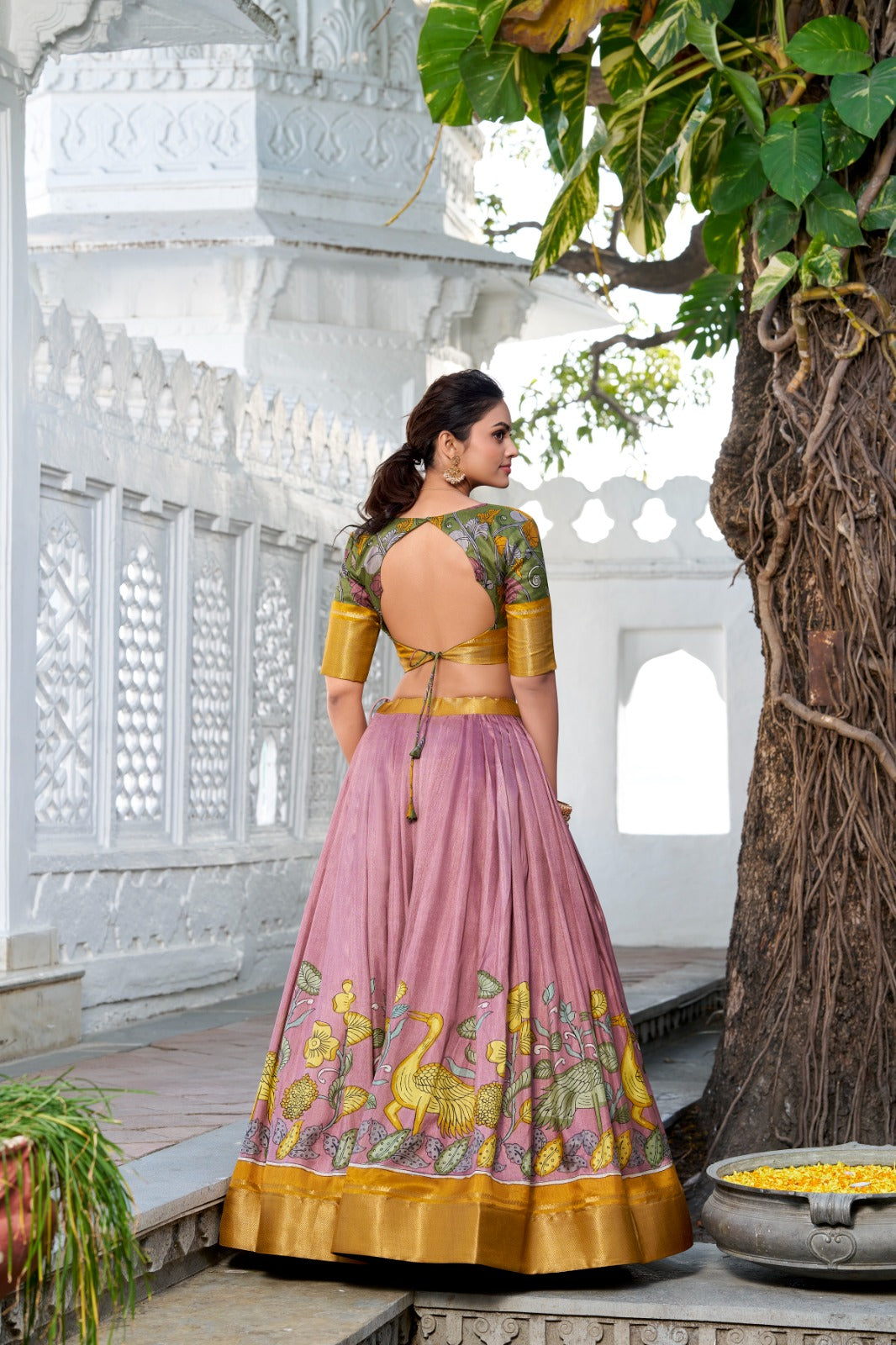 Delightful Jacquard Silk Kalamkari Printed Lehenga Choli Set - INDIAN ELEGANCE