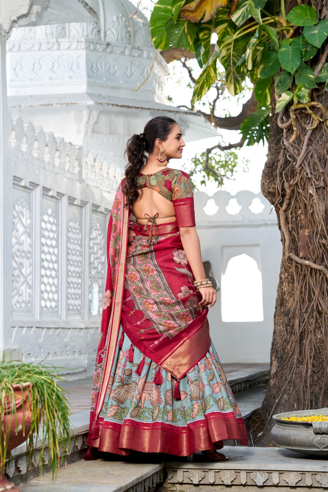 Delightful Jacquard Silk Kalamkari Printed Lehenga Choli Set - INDIAN ELEGANCE