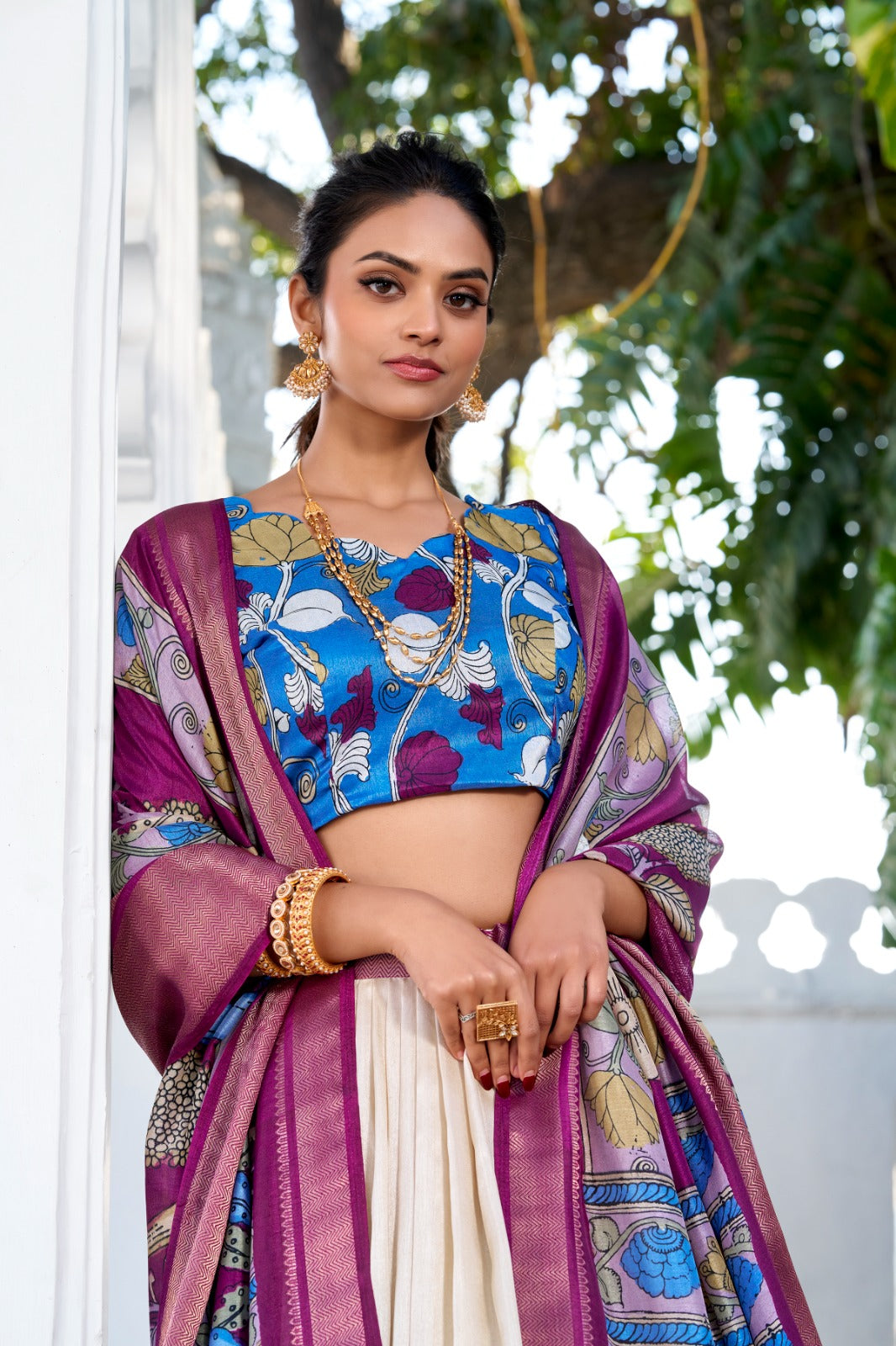 Delightful Jacquard Silk Kalamkari Printed Lehenga Choli Set - INDIAN ELEGANCE