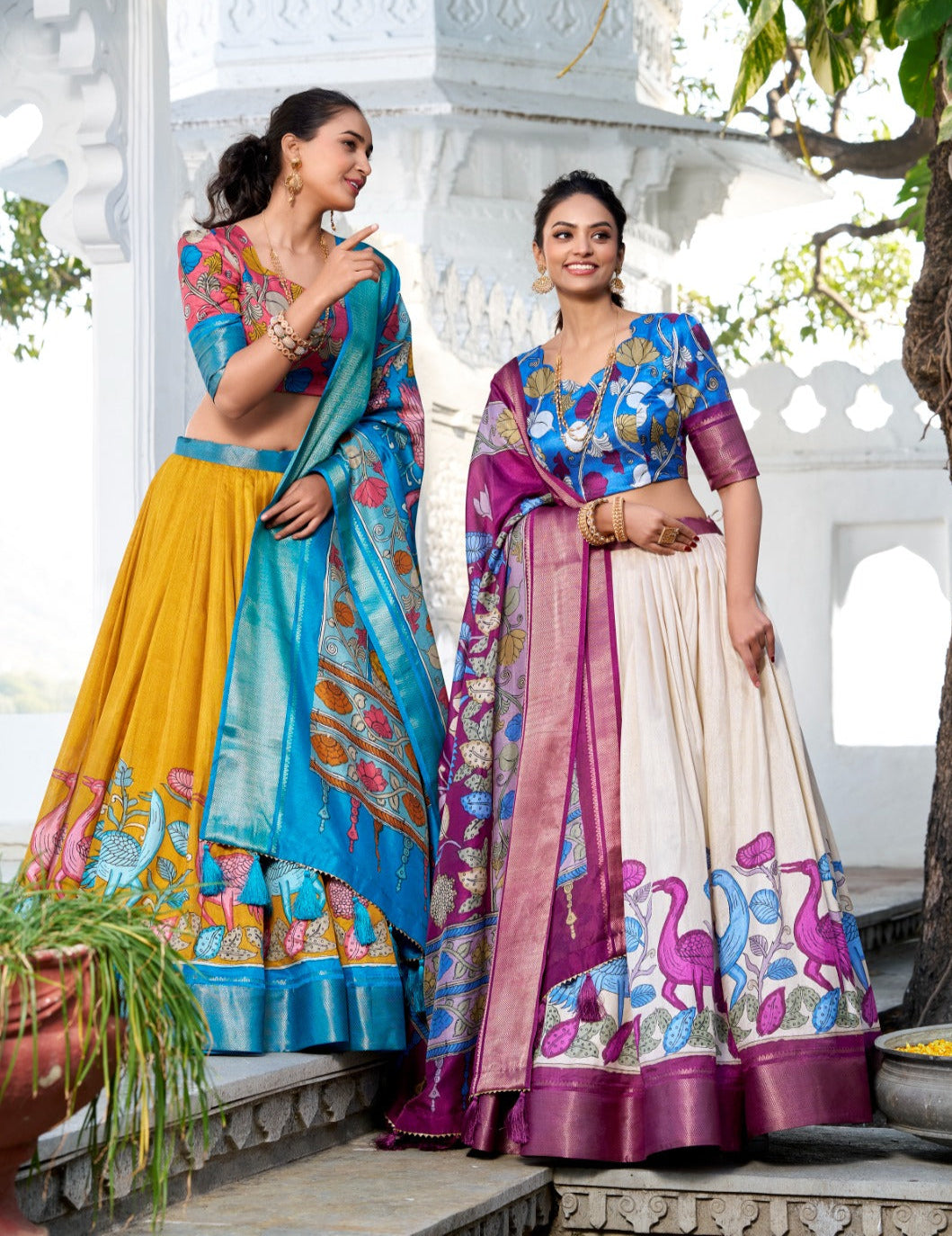 Delightful Jacquard Silk Kalamkari Printed Lehenga Choli Set - INDIAN ELEGANCE