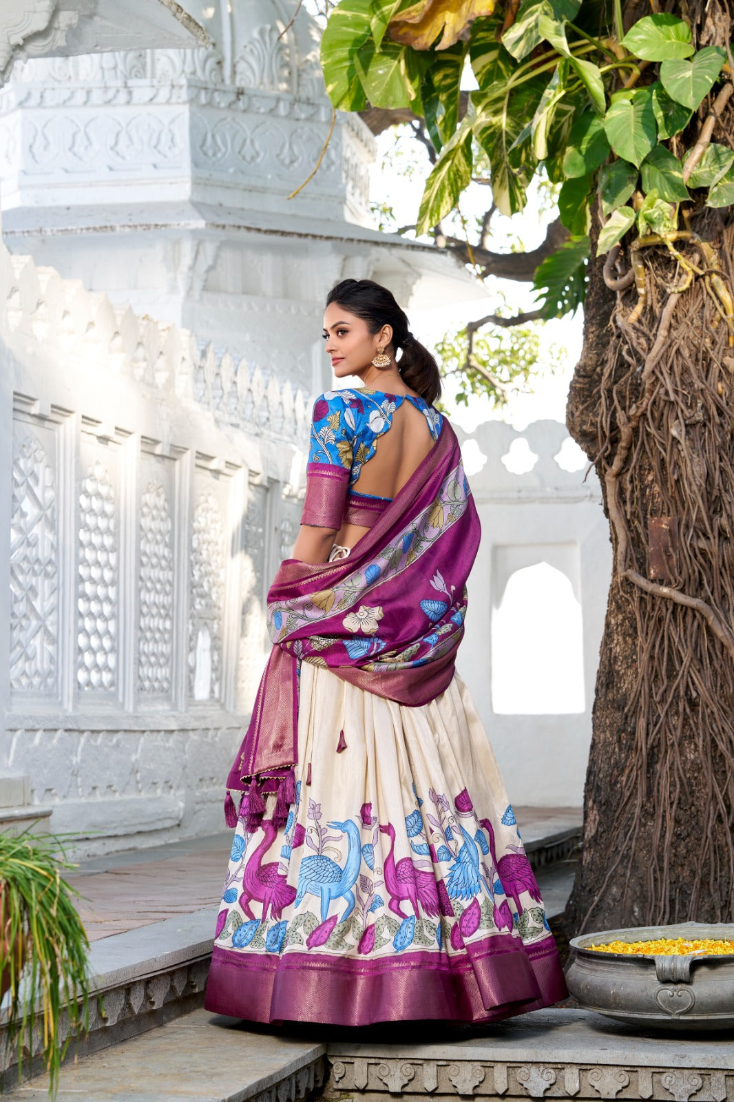 Delightful Jacquard Silk Kalamkari Printed Lehenga Choli Set - INDIAN ELEGANCE