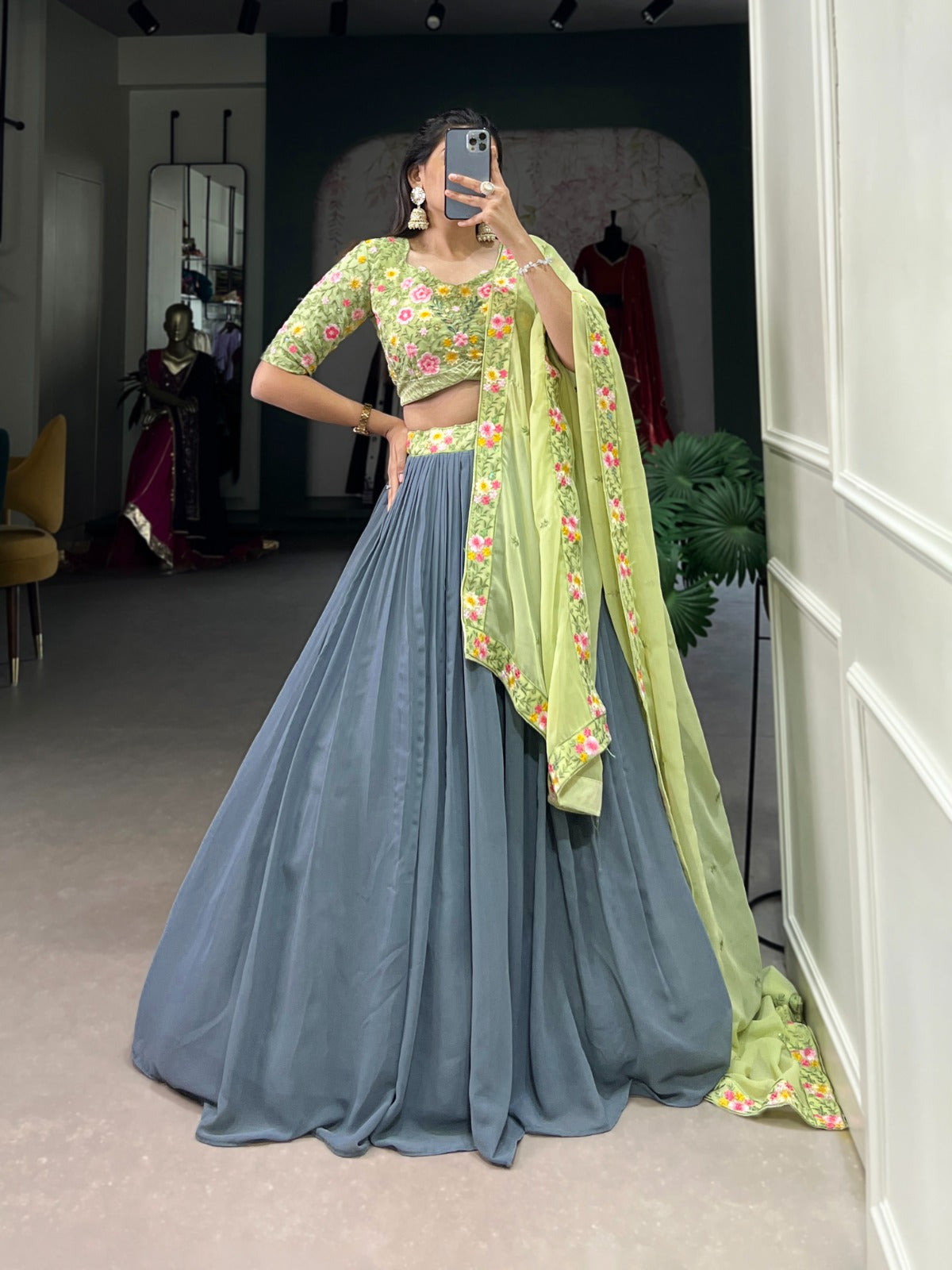 Beaming Georgette Sequins Thread Worked Lehenga Choli Set - INDIAN ELEGANCE