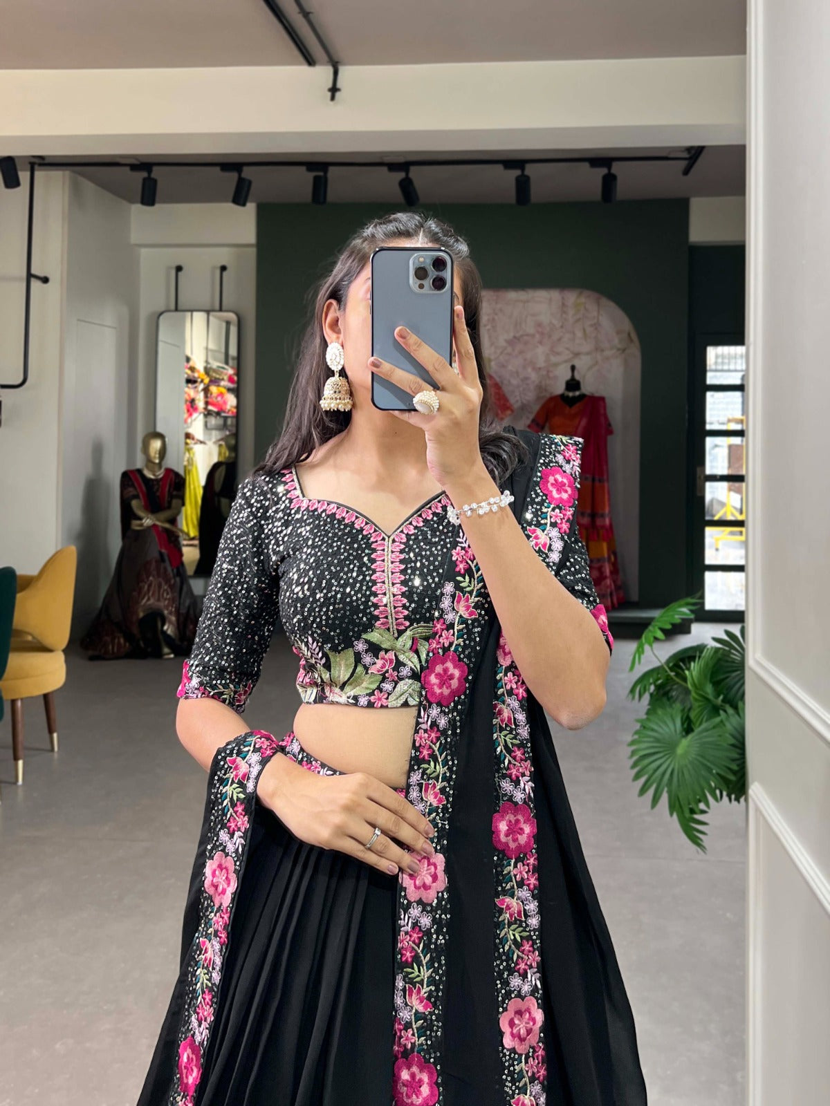 Mesmerizing Black Georgette Sequins Thread Worked Lehenga Choli - INDIAN ELEGANCE