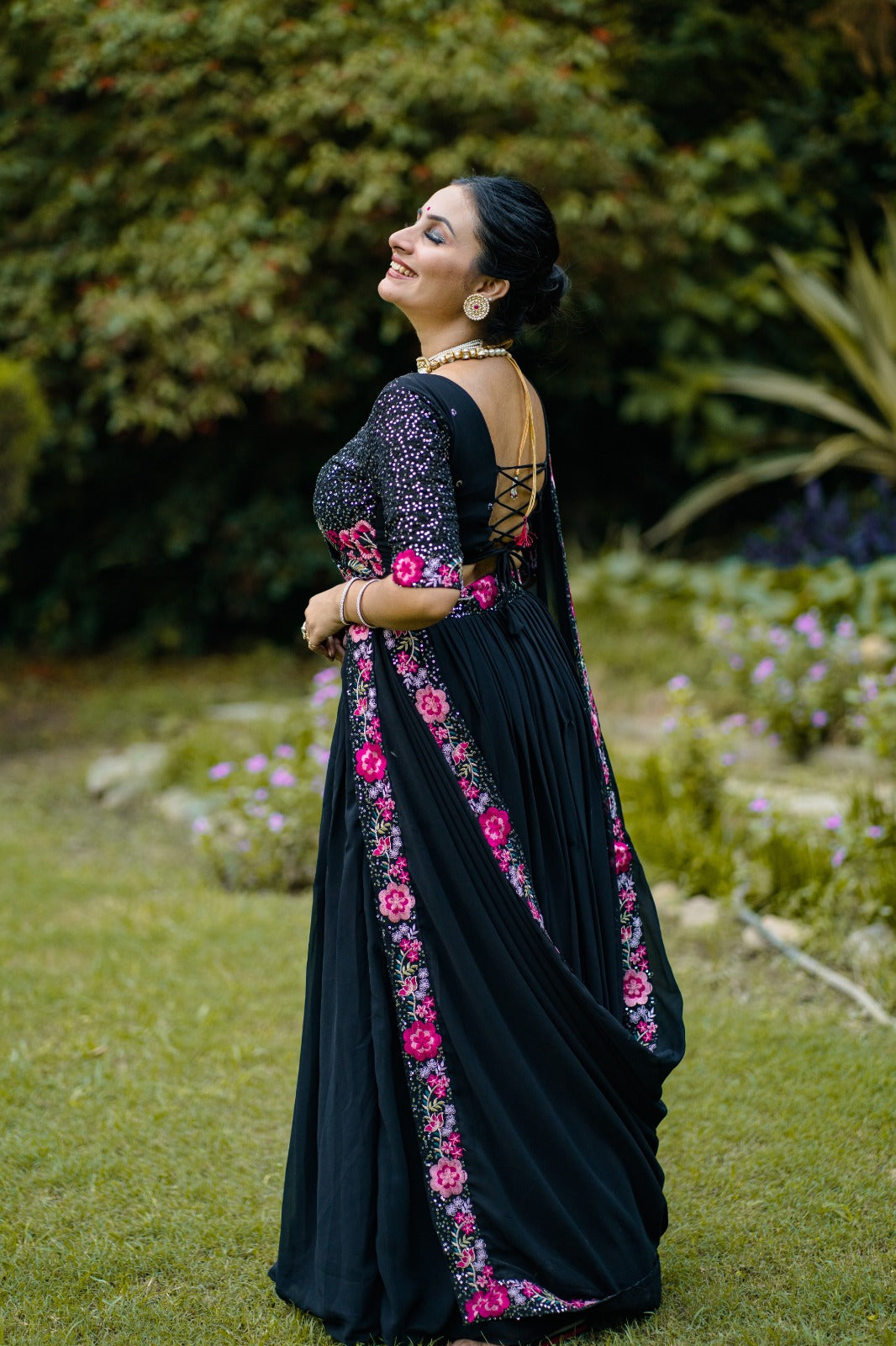 Mesmerizing Black Georgette Sequins Thread Worked Lehenga Choli - INDIAN ELEGANCE