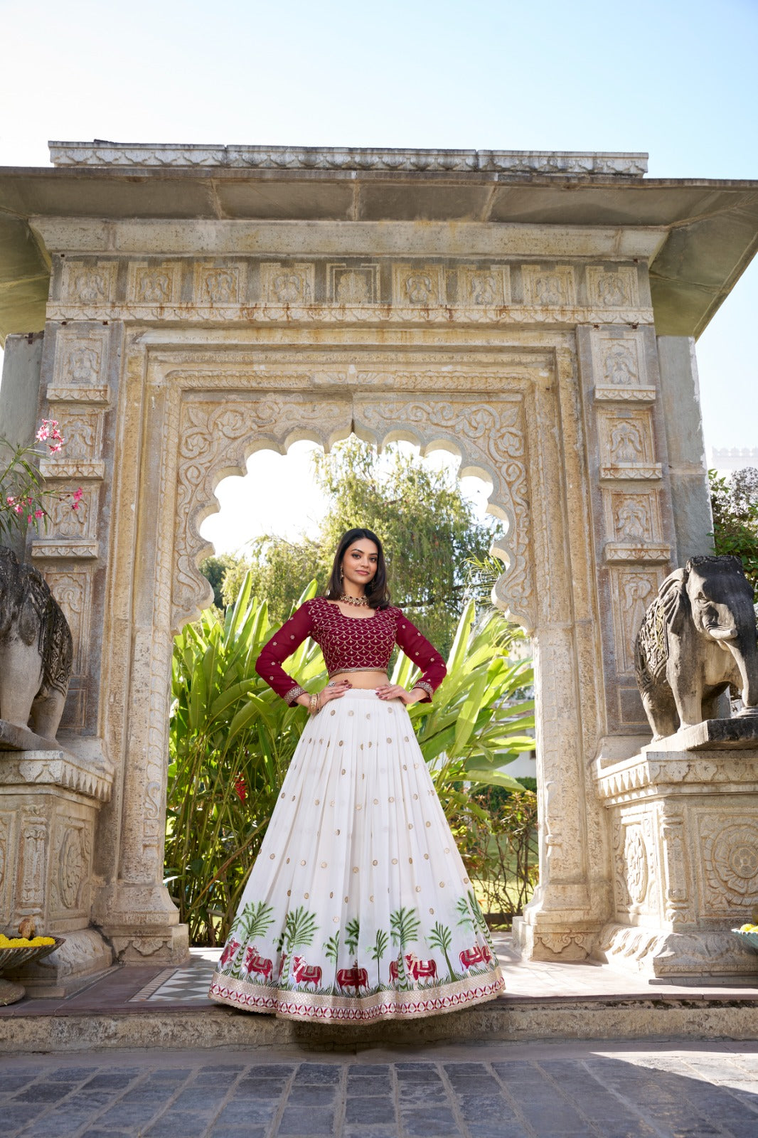Spectacular White Georgette Sequins Thread Worked Lehenga Choli - INDIAN ELEGANCE