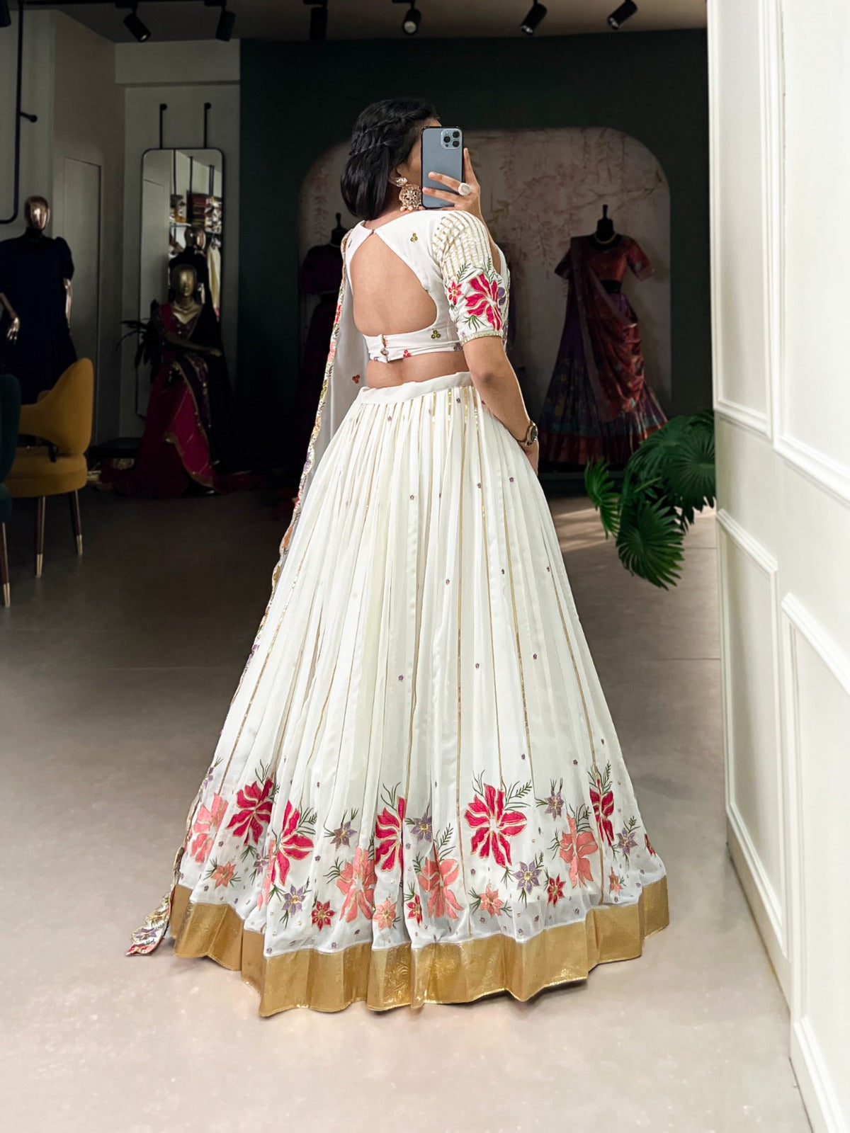Radiant White Georgette Sequins Thread Worked Lehenga Choli - INDIAN ELEGANCE