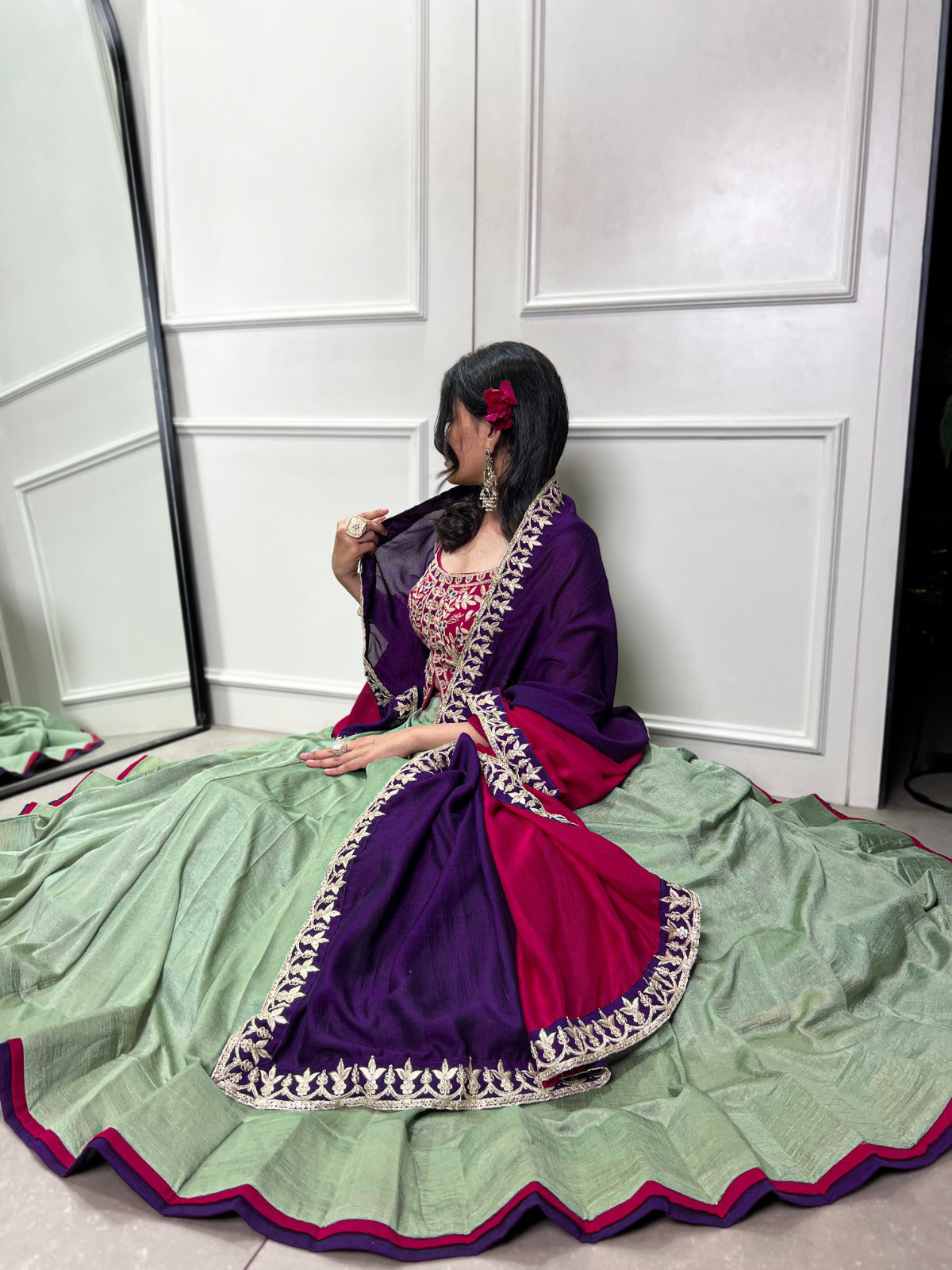 Graceful Vichitra Silk Sequins Thread Worked Lehenga Choli