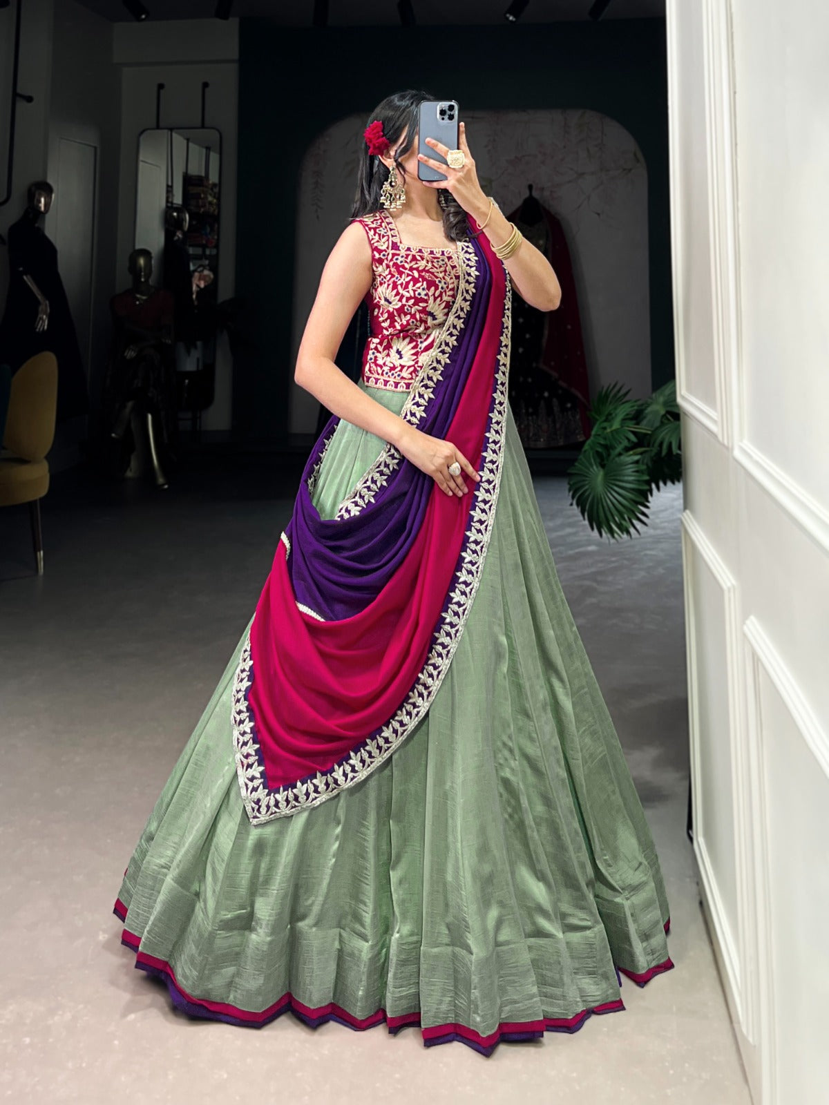 Graceful Vichitra Silk Sequins Thread Worked Lehenga Choli